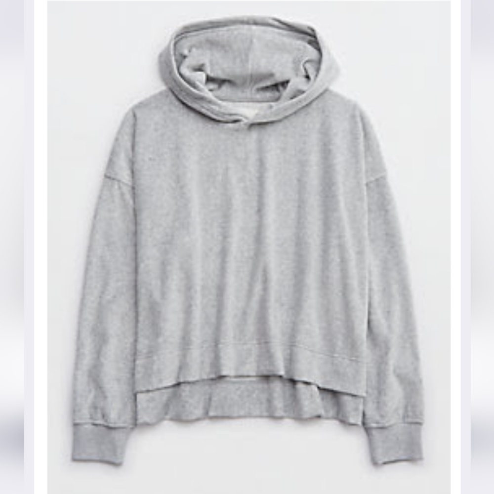 Aerie Velour Cropped Light Gray Hoodie Top
